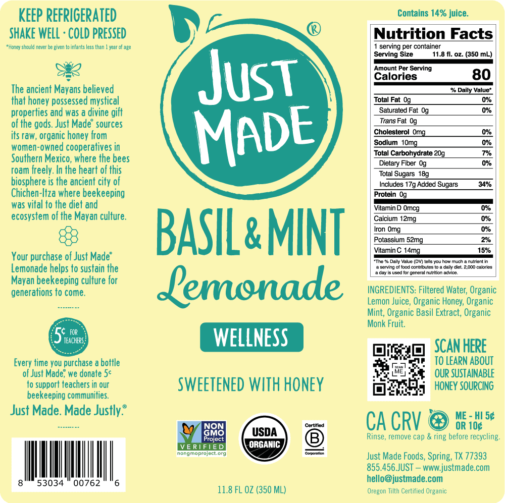 Organic Basil Mint Lemonade Just Made